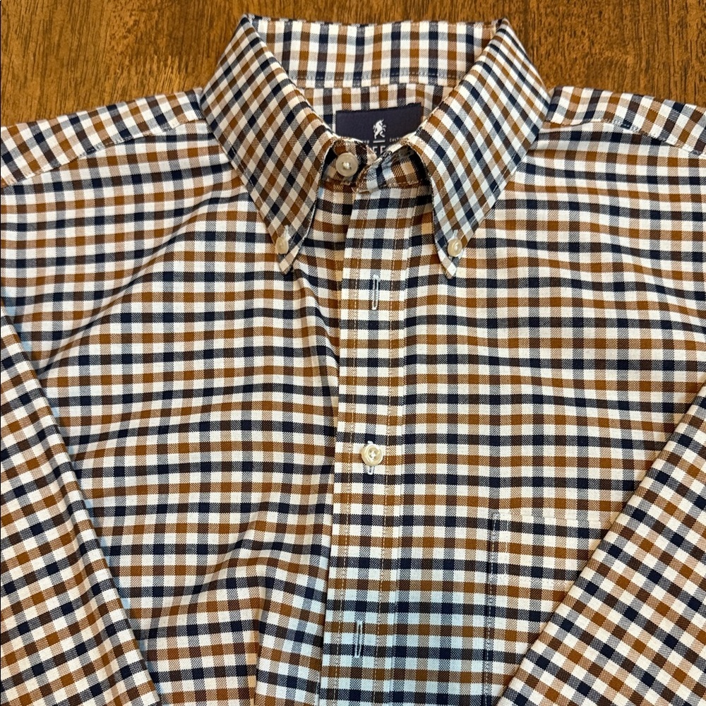 Men's Blue and Brown Checkered Shirt - Picture 3 of 3